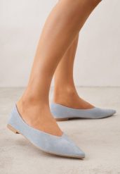 Niebieskie Balerinki z Imitacji Zamszu ze Szpiczastym Noskiem Melikel. Niebieskie balerinki damskie Renee, bez wzorów, z satyny, ze szpiczastym noskiem. Za 89.99 zł.