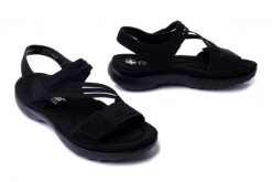 RIEKER 64870-02 black, sandały damskie. Czarne sandały damskie Rieker, bez wzorów, z gumy, bez obcasa, bez zapięcia. Za 309.90 zł.