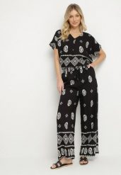 Czarny Bawełniany Komplet Koszula i Szerokie Spodnie w Stylu Boho Ollirive. Czarne koszule damskie Born2be, na lato, l, z aplikacjami, z bawełny, boho, bez kołnierzyka, bez ramiączek. Za 64.99 zł.