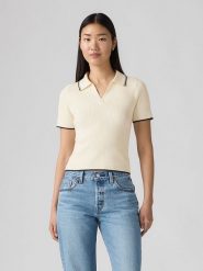 Levi's Koszulka polo w kolorze kremowym rozmiar: M. Brązowe koszulki damskie Levi's, m, bez wzorów, prążkowane, bez kołnierzyka, bez ramiączek. Za 100.45 zł.