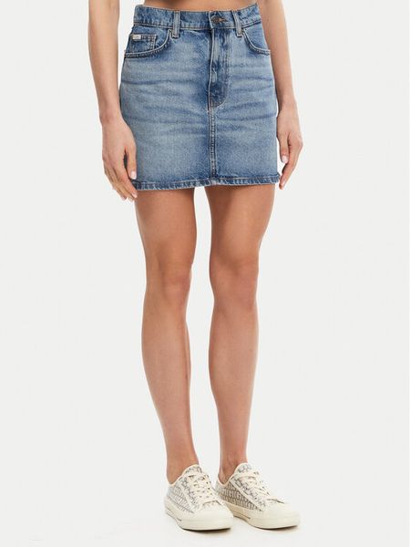 Guess Jeans Spódnica jeansowa W5GD0Q D5M4A Niebieski Regular Fit. Niebieskie spódnice damskie Guess Jeans, m, z aplikacjami, z bawełny. Za 149.99 zł.
