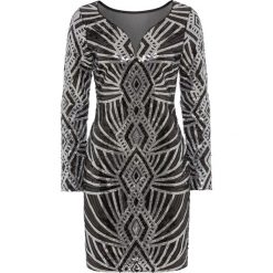 Sukienka na party, z cekinami bonprix czarno-srebrny wzorzysty. Czarne sukienki damskie bonprix, glamour. Za 239.99 zł.