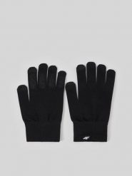 4F Rękawiczki dzianinowe Touch Screen uniseks - czarne L/XL. Czarne rękawiczki damskie 4F, bez wzorów, z dzianiny. Za 29.99 zł.