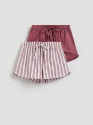 Piżamowe szorty 2 pack - jasnofioletowy. Fioletowe piżamy damskie Reserved, bez wzorów, z bawełny, bez ramiączek. Za 55.99 zł.