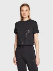 Guess T-Shirt Adele V2YI06 K8HM0 Czarny Regular Fit. Czarne t-shirty damskie Guess, xl, z aplikacjami, z bawełny, bez kołnierzyka. Za 169.99 zł.