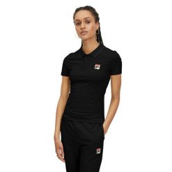 Koszulka polo damska FILA Leuben. Czarne koszulki damskie Fila, m, bez wzorów, bez kołnierzyka, bez ramiączek. Za 119.99 zł.