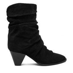 Botki Badura. Czarne botki damskie Badura, bez obcasa, na słupku, bez zapięcia. Za 459.99 zł.