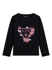 Guess Bluzka K6YI24 K3732 Czarny Regular Fit. Czarne bluzki i koszule dziewczęce Guess, z aplikacjami, z bawełny, bez kołnierzyka, bez ramiączek. Za 84.99 zł.