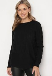 Czarny Sweter z Bawełną i Wiskozą Ozdobiony Tłoczeniem Zeialda. Czarne swetry klasyczne damskie Born2be, l, z bawełny, bez kołnierzyka. Za 84.99 zł.