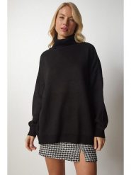 Happiness Istanbul Sweter w kolorze czarnym rozmiar: onesize. Czarne golfy damskie Happiness Istanbul, ze splotem, bez kołnierzyka. Za 92.86 zł.