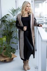 Długi wielokolorowy kardigan płaszczyk Black/Cappuccino. Czarne kardigany damskie PeeKaBoo, uniwersalny, bez wzorów. Za 379.00 zł.