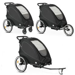 Luksusowa przyczepka rowerowa - 3-w-1 - Wózek spacerowy - 2-osobowa - Czarny. Czarne spacerówki DERYAN. Za 1,099.99 zł.