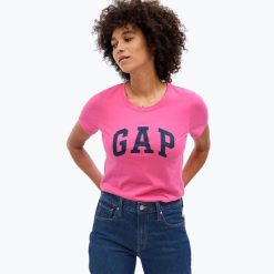Koszulka damska GAP V-Gap SS Classic Tee. Czerwone bluzki damskie GAP, bez wzorów, bez kołnierzyka, bez ramiączek. Za 89.99 zł.