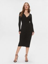 Guess Sukienka dzianinowa Celia W4RK60 Z34O0 Czarny Slim Fit. Czarne sukienki damskie Guess, z aplikacjami, z dzianiny, bez ramiączek. Za 384.48 zł.