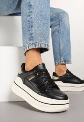 Czarne Sneakersy z Brokatem na Platformie Larinea. Czarne obuwie sportowe damskie Renee, z jeansu, bez zapięcia. Za 79.99 zł.