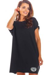 Luźna bawełniana mini sukienka oversize na lato czarna. Czarne sukienki damskie Infinite You, bez wzorów, z bawełny, sportowe, bez ramiączek. Za 199.00 zł.