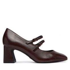 Półbuty Tamaris. Brązowe czółenka damskie Tamaris, bez wzorów, bez obcasa, na obcasie. Za 389.99 zł.