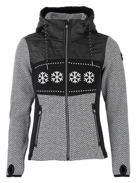 Peak Mountain Kurtka polarowa "Animo" w kolorze czarno-białym rozmiar: L. Białe kurtki damskie Peak Mountain, l, bez wzorów, z polaru, bez kaptura. Za 311.85 zł.