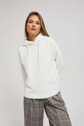 Bluza z kapturem i długimi rękawami perłowa. Białe bluzy damskie MOODO, xl, bez wzorów, z elastanu, z kapturem. W wyprzedaży za 69.99 zł.