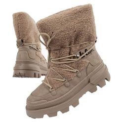 Buty śniegowce Lee Cooper LCJ-24-47-3149L beżowy. Brązowe śniegowce damskie z materiału, przed kolano. Za 332.50 zł.