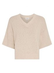 MOSS COPENHAGEN Sweter w kolorze beżowym rozmiar: S/M. Brązowe swetry klasyczne damskie Moss Copenhagen, m, z bawełny, bez kołnierzyka. Za 199.95 zł.