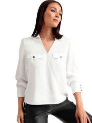 Heine Bluzka w kolorze białym rozmiar: 48. Białe bluzki damskie Heine, bez wzorów, z wiskozy, bez kołnierzyka, bez ramiączek. Za 61.31 zł.