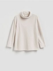 Bluza ze stójką - beżowy. Brązowe bluzy damskie Reserved, l, bez wzorów, z bawełny, bez kaptura. Za 109.99 zł.