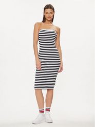 Tommy Jeans Sukienka letnia Logo Tape DW0DW17922 Granatowy Slim Fit. Niebieskie sukienki damskie Tommy Jeans, bez wzorów, z jeansu, bez ramiączek. Za 139.99 zł.