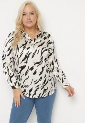 Biała Koszula z Motywem Pasków i Podpinanymi Rękawami Iloreth. Białe koszule damskie Born2be, xl, bez wzorów, z jeansu, casualowe, bez kołnierzyka, bez ramiączek. Za 84.99 zł.