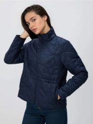 Pikowana kurtka z kołnierzem - granatowy. Niebieskie kurtki damskie Reserved, l, bez wzorów, z tkaniny, bez kaptura. Za 179.99 zł.