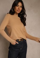 Ciemnobeżowy Casualowy Sweter z Półgolfem w Minimalistycznym Stylu Seorienne. Brązowe swetry klasyczne damskie Renee, l, bez kołnierzyka. Za 59.99 zł.