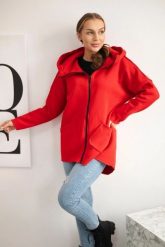 Bluza ocieplana z dłuższym tyłem i kieszeniami czerwona. Czerwone bluzy damskie KESI, l, bez wzorów, z bawełny, bez kaptura. Za 198.65 zł.