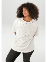 Aniston Koszulka w kolorze białym rozmiar: 44. Białe bluzki damskie Aniston, bez wzorów, z bawełny, bez kołnierzyka, bez ramiączek. Za 57.33 zł.