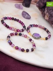 L'Atelier de Gaia Pozłacane bransoletki (3 szt.) z agatami rozmiar: onesize. Różowe bransoletki damskie L'Atelier de Gaia, pozłacane. Za 114.17 zł.