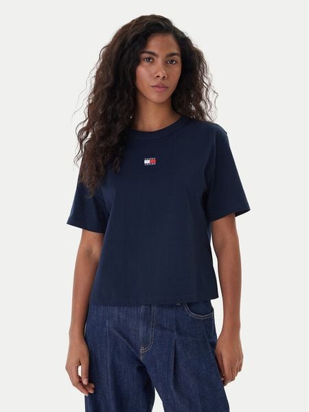 Tommy Jeans T-Shirt Badge DW0DW22202 Granatowy Boxy Fit. Niebieskie t-shirty damskie Tommy Jeans, xs, bez wzorów, z bawełny, bez kołnierzyka. Za 169.99 zł.