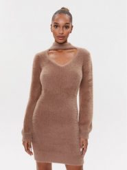 Guess Sukienka dzianinowa W3BK0Z Z3BS0 Brązowy Slim Fit. Brązowe sukienki damskie Guess, z aplikacjami, z dzianiny, bez ramiączek. Za 309.99 zł.