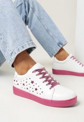 Biało-Różowe Sneakersy Sznurowane Tazaya. Białe obuwie sportowe damskie Born2be, bez zapięcia. Za 54.99 zł.