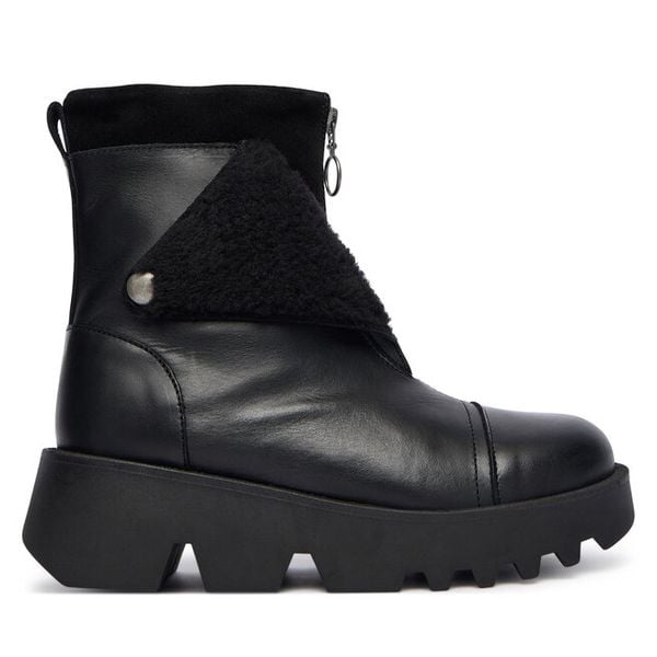 Botki Fly London. Czarne botki damskie Fly London, bez obcasa, na płaskiej podeszwie, bez zapięcia. Za 519.99 zł.