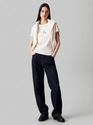 CALVIN KLEIN JEANS Koszulka w kolorze kremowym rozmiar: L. Brązowe bluzki damskie Calvin Klein Jeans, l, bez wzorów, z bawełny, bez kołnierzyka, bez ramiączek. Za 92.21 zł.