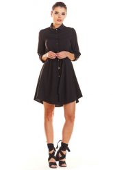 Sukienka koszulowa szmizjerka z asymetrycznym dołem czarna. Czarne sukienki damskie Sukienki.shop, bez wzorów, z elastanu, biznesowe, bez ramiączek. Za 249.00 zł.
