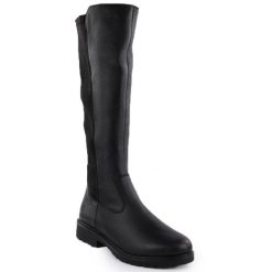 Skórzane kozaki damskie z elastyczną cholewką czarne Remonte Rieker R6594-00. Czarne kozaki damskie Rieker, ze skóry, bez obcasa, bez zapięcia. Za 519.00 zł.