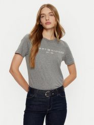 Tommy Hilfiger T-Shirt WW0WW40276 Szary Regular Fit. Szare t-shirty damskie Tommy Hilfiger, xxs, bez wzorów, z bawełny, bez kołnierzyka. Za 119.99 zł.