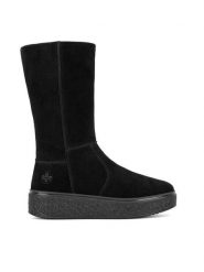 Rieker Kozaki 78851-00 Czarny. Czarne kozaki damskie Rieker, ze skóry, bez obcasa, na płaskiej podeszwie, bez zapięcia. Za 375.00 zł.