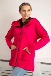 Bluza ocieplana z dłuższym tyłem i kieszeniami fuksja. Czerwone bluzy damskie KESI, l, bez wzorów, z bawełny, bez kaptura. Za 198.65 zł.