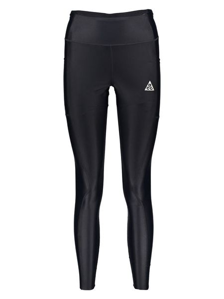 Nike Legginsy sportowe w kolorze czarnym rozmiar: M. Czarne legginsy damskie Nike, m, bez wzorów, z podwyższonym stanem, outdoorowe. Za 179.22 zł.