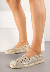 Złote Espadryle Vices z Ażurową Cholewką i Plecionym Sznurkiem Arivoni. Żółte espadryle damskie Renee, w ażurowe wzory, bez obcasa. Za 44.99 zł.