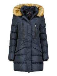 Geographical Norway Płaszcz zimowy "Boxe" w kolorze granatowym rozmiar: S. Niebieskie płaszcze damskie Geographical Norway, na zimę, s, bez wzorów, z puchu, bez kaptura. Za 256.54 zł.