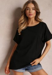 Czarny Bawełniany T-shirt Oversize z Krótkim Rękawem i Dłuższym Tyłem Zanimara. Czarne t-shirty damskie Renee, s, bez wzorów, z bawełny, bez kołnierzyka. Za 24.99 zł.