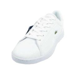 Trampki Damskie Skóra Carnaby. Białe trampki damskie Lacoste, bez wzorów, z koronki, bez zapięcia. Za 486.99 zł.