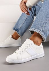 Białe Sneakersy Sznurowane Ozdobione Brokatem Vistasta. Białe obuwie sportowe damskie Renee, z materiału, bez zapięcia. Za 69.99 zł.